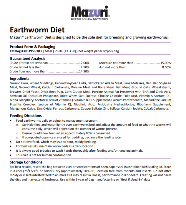 Mazuri® Earthworm Feed